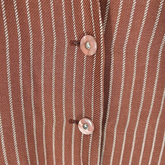 Alfred Sung Vintage Linen Blend Brown Striped Blazer Sz 8 Shoudler Pads - Picture 2 of 7